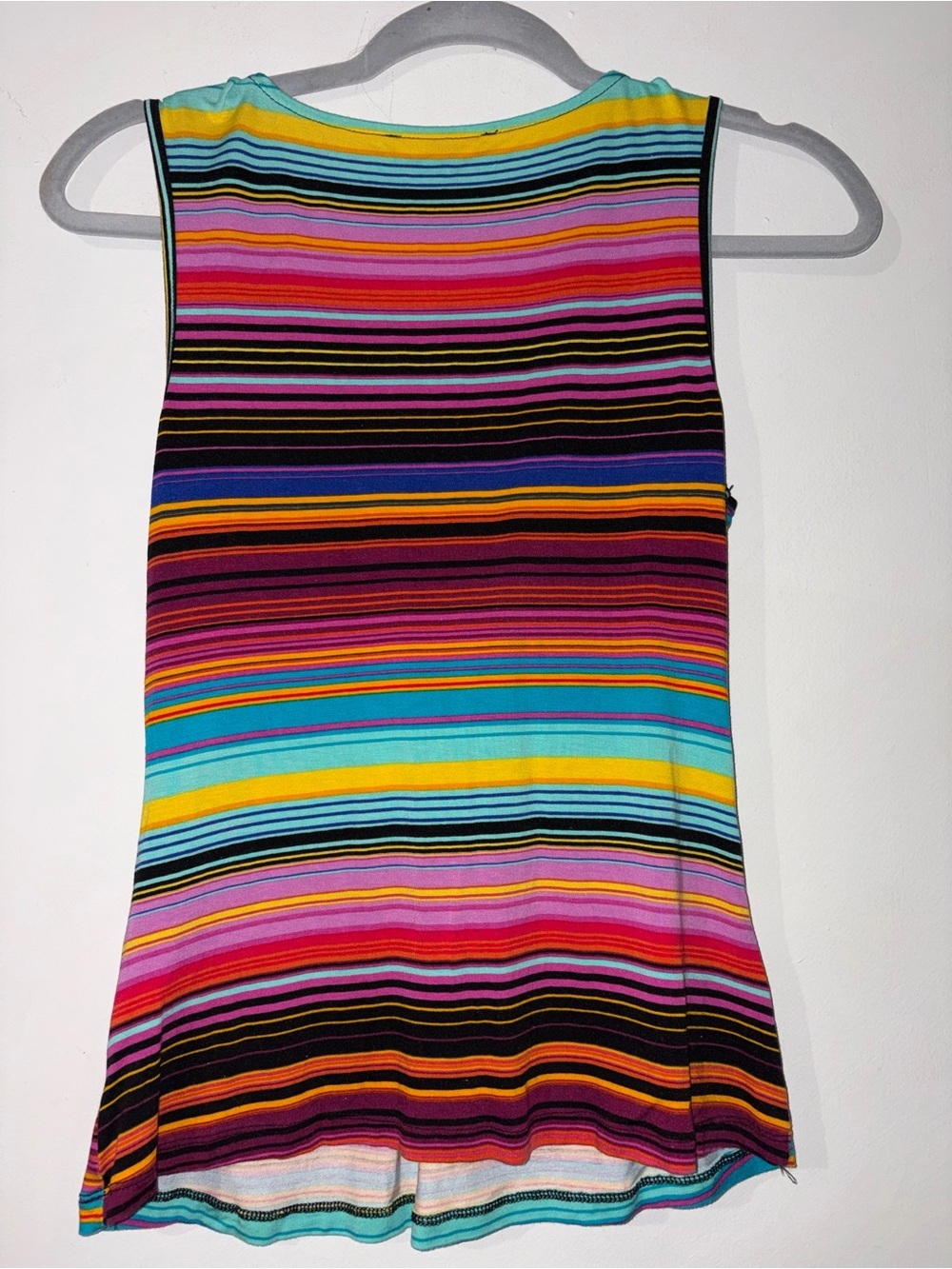 Cable & Gauge Multi-Stripe V-Neck Twist Tank Top - Turquoise, Yellow, Pink - Picture 2 of 3
